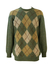 Scottish Pure Wool Knit Jumper with Mottled Green & Brown Argyle Pattern - L/XL