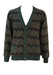 Woollen Cardigan with Pockets and Burgundy, Camel, Green & Grey Zig Zag Pattern - M/L