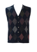 Navy Blue Marl Knit Waistcoat with Burgundy & Grey Argyle Pattern - M
