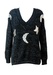 Sparkly Silver & Black Jumper with Silver Sequinned Moons & Stars & Giant Sequin Penguin on the Back! M/L