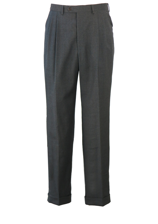 Pure Wool Charcoal Grey Pleat Front Trousers with Turn Ups - W31 ...