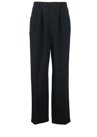 Black Fine Pinstripe Wool Trousers with Pleat Front & Turn Ups - 31"