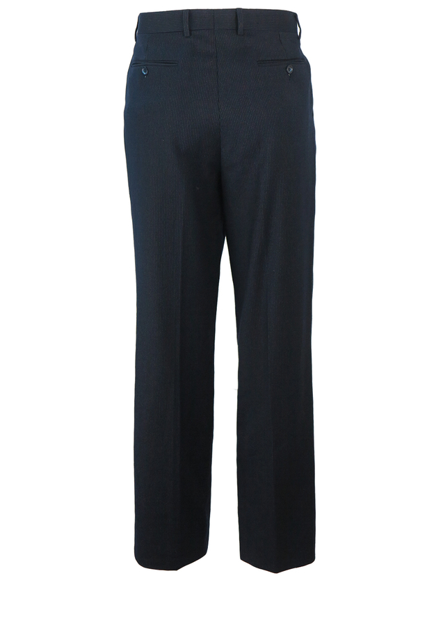 Navy Blue & Grey Fine Pinstripe, Pleat Front Wool Trousers - W32 ...