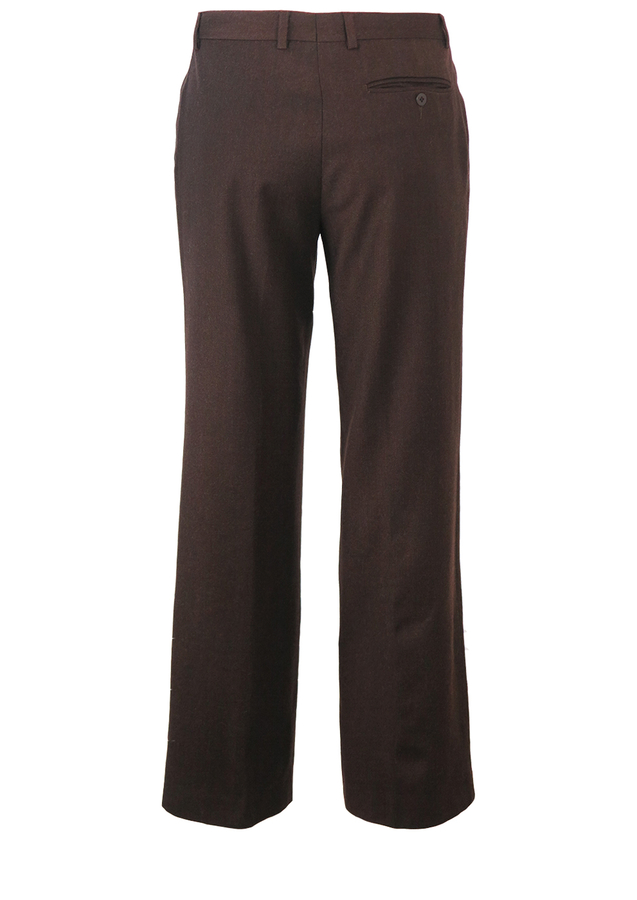 Brown Flat Front Tailored Wool Trousers - W31