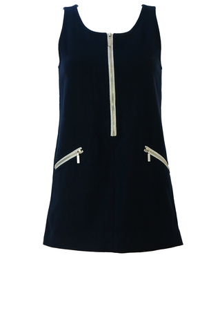 Iceberg Navy Wool & Cashmere Mini Shift Dress with Sparkly Metallic Silver Zip - XS/S