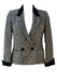 Black & White Herringbone Tweed Fitted Jacket with Black Velvet Collar & Cuffs - S