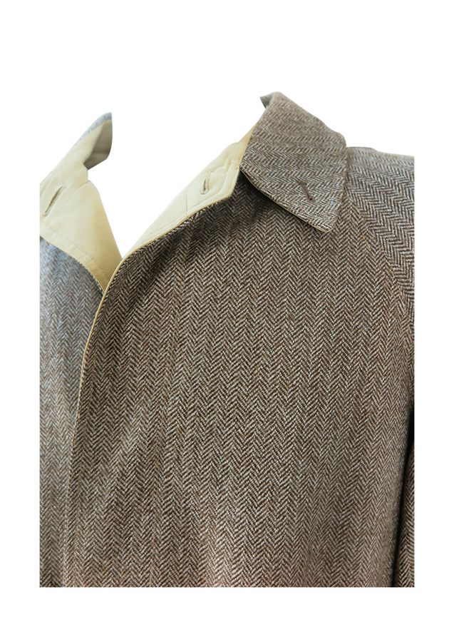 Brown & Cream Herringbone Trench Coat with Reversible Camel Coloured ...