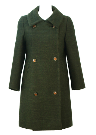 Vintage 60's Two Tone Green Double Breasted Coat with Feature Buttons - S
