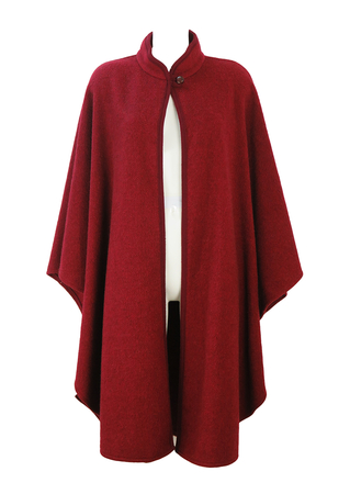 Cherry Red Wool Cape Coat with Braided Edging - M/L