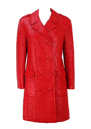 Vintage 60's Wet Look Red Textured PVC Coat - S/M