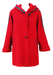 Red Wool Hooded Oversized Style Coat with Black Leather Trim - M