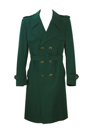 Vintage 70's Bottle Green Pure Wool Trench Coat - L
