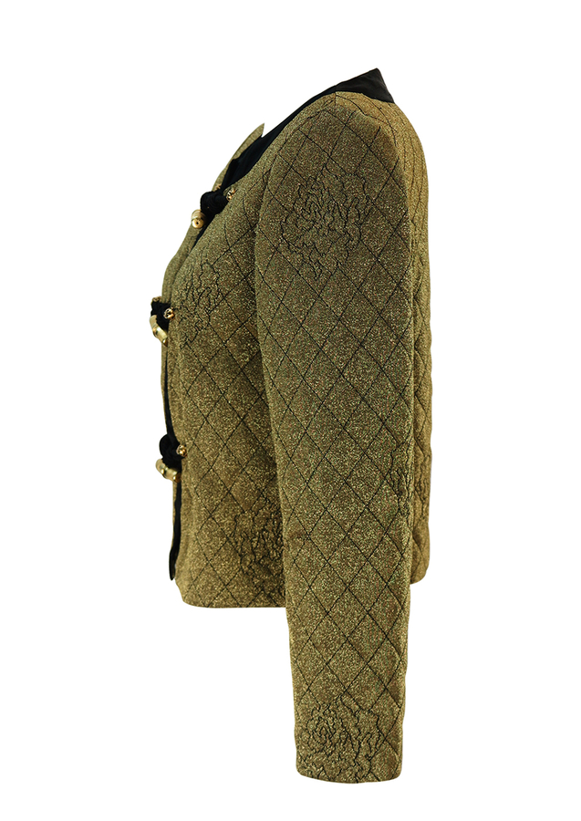 Sparkly Gold & Black Oriental Style Lightly Quilted Jacket with Decorative Gold Toggles M