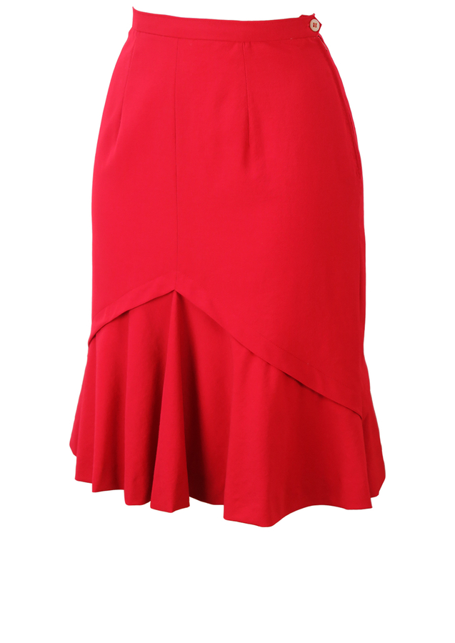 Red Fitted Knee Length Skirt with Flared Hemline - S | Reign Vintage