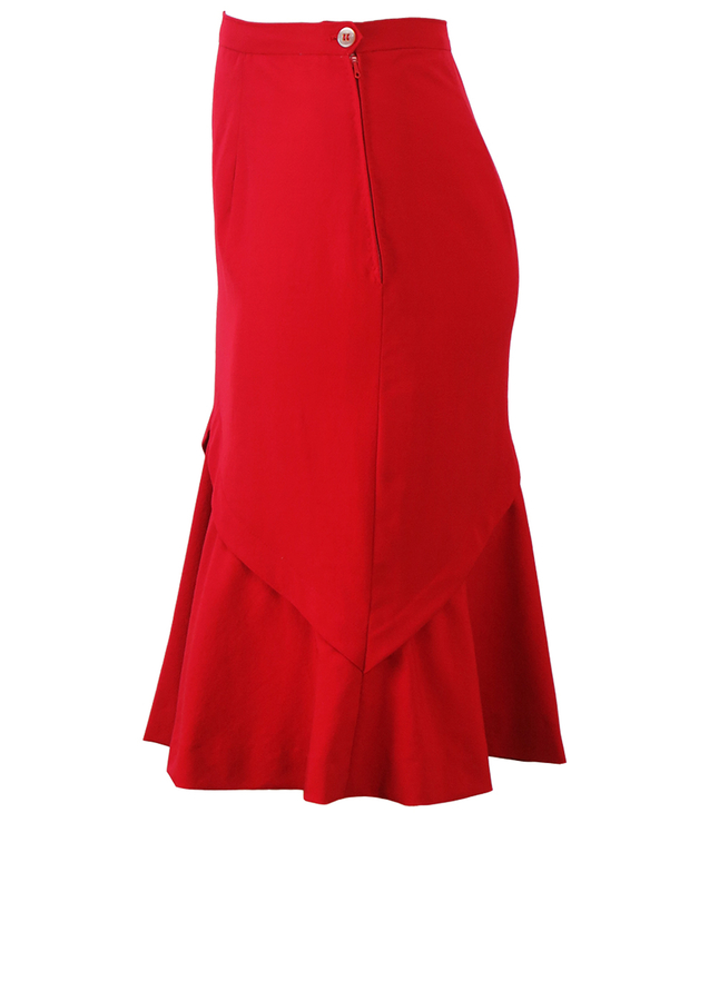 Red Fitted Knee Length Skirt with Flared Hemline S Reign Vintage