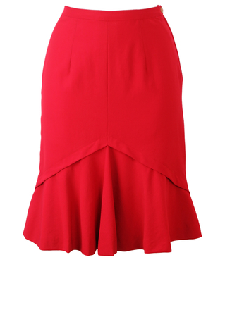 Red Fitted Knee Length Skirt with Flared Hemline - S
