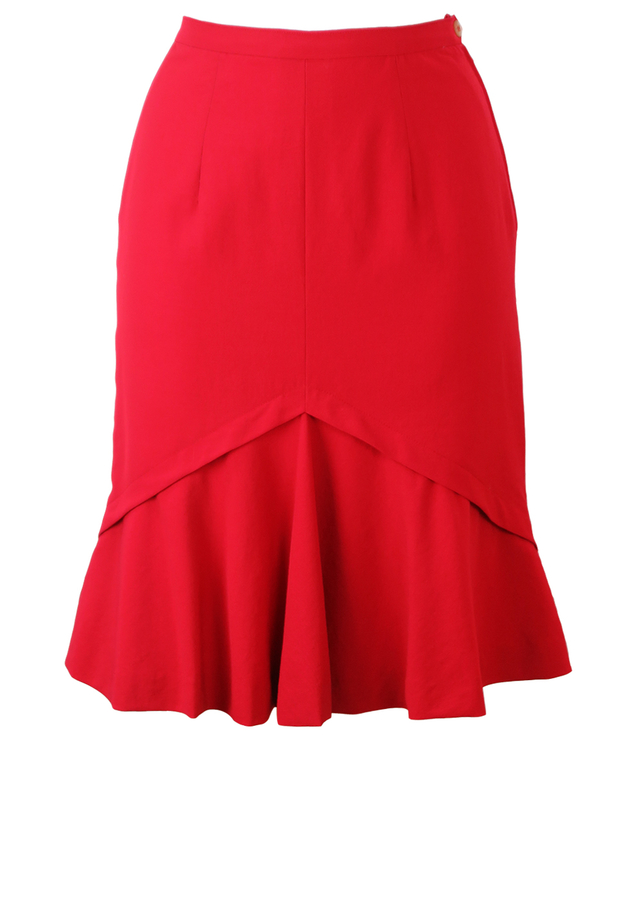 Red Fitted Knee Length Skirt with Flared Hemline - S | Reign Vintage