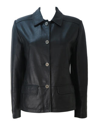 Black Leather Jacket with Back Belt Detail - S/M