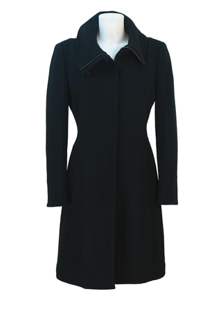 Max Mara, Max & Co Fitted Black Coat with Ribbed Panel Detail - M