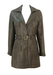 Brown Leather Trench Coat with Feature Pockets & Stitching Detail - M