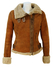 Guess Jeans Tan Brown Fitted Shearling Jacket with Leather Edging - XS/S