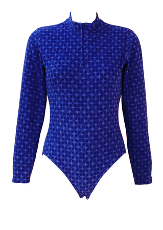 Fila Long Sleeved Fleece Bodysuit with Two Tone Blue Geometric Pattern - M