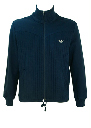 Vintage 80's Adidas Rib Knit Navy Blue Track Jacket - L