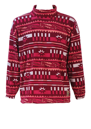 Kappa Fleece Top with Aztec Style Pattern in Burgundy, Pink & White - M/L