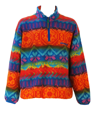 Invicta Multicoloured Ethnic Pattern 1/4 Zip Fleece Top - XL