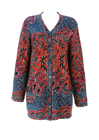 Missoni Sport 3/4 Length Cardigan with Orange, Blue and Cherry Red Abstract Pattern - M/L