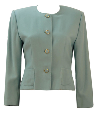 Soft Blue Jacket with Gold Trim Buttons - M | Reign Vintage