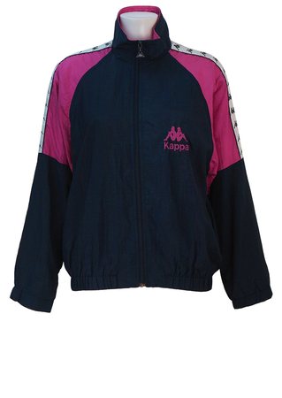 Kappa Navy Blue Track Jacket with Fuchsia Pink Shoulder Detail - S/M