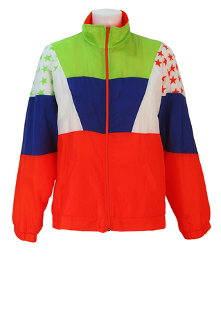 Orange Shell Track Jacket with White, Purple & Green Chevron Stripes & Stars - M/L