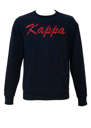 Kappa Navy Blue Sweatshirt with Large Red Handwritten Style Kappa Branding - M