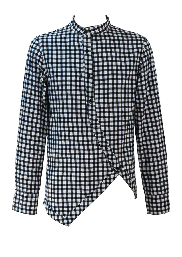 Black & White Check Shirt with a Round Neck Collar and Asymmetric ...