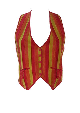 Suede Waistcoat with Yellow, Orange and Red Stripes - M