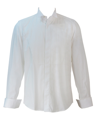 White Dress Shirt with Striped Bib Detail - M