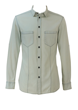 Dolce & Gabbana Light Grey Fitted Denim 'Brad' Shirt with Adjustable Sleeve Length - S/M