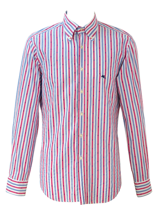 Etro Blue, Pink and White Striped Shirt with Button Down Collar - M/L
