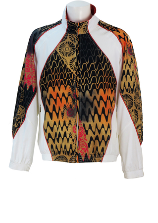 Australian by L'Alpina White Track Jacket with Orange, Red & Black Tribal-like Pattern - L/XL