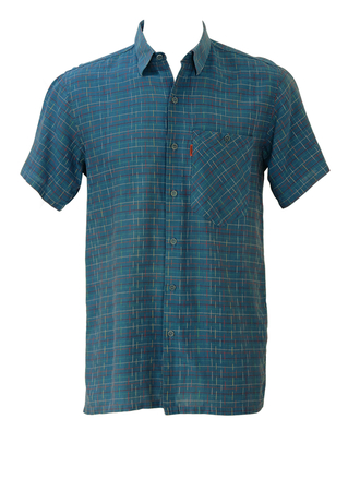 Missoni Blue Short Sleeved Shirt with Multicoloured Fleck Check Pattern - S/M