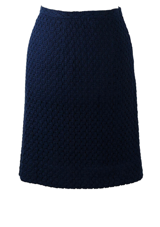 Vintage 1960's Blue Crochet Knee Length Pencil Skirt - M