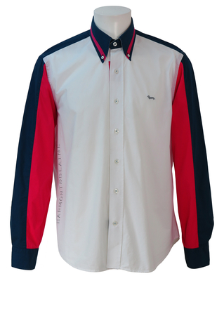 Harmont & Blaine White Shirt with Pink & Blue Sleeve & Collar Detail - M/L