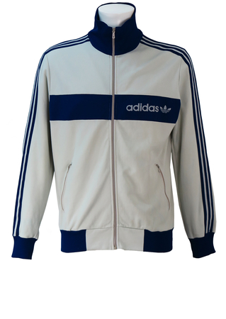 Vintage 80's Grey & Blue Adidas Track Jacket - M