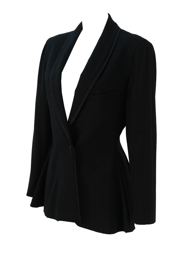 Basile Black Wool Peplum Evening Tux Jacket - M | Reign Vintage