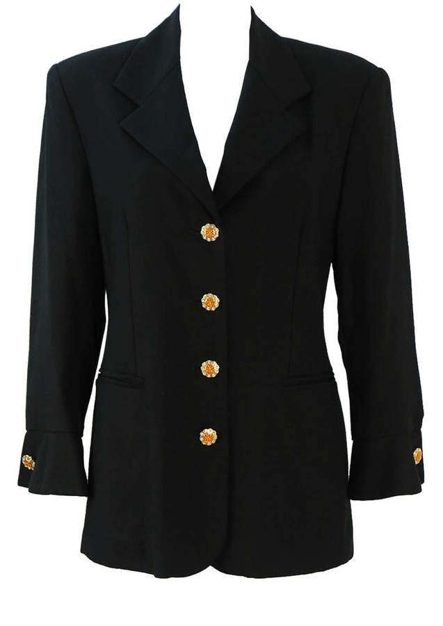 Vintage 90's Black Fitted Evening Jacket with Gold & Diamante Buttons ...