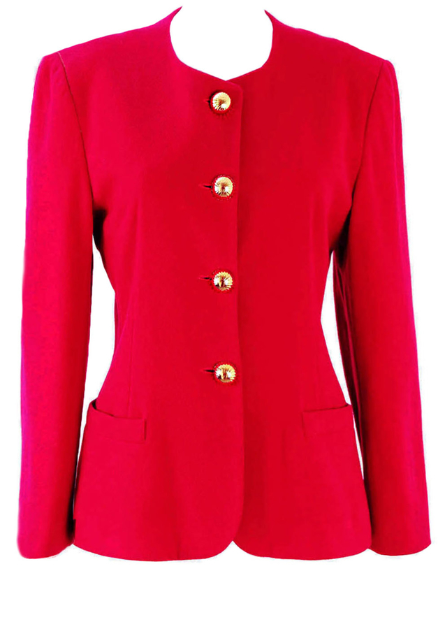 Fuchsia Pink Fitted Wool Jacket with Gold Buttons - M | Reign Vintage