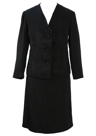 Vintage 1950's Black Textured Two Piece Suit - L