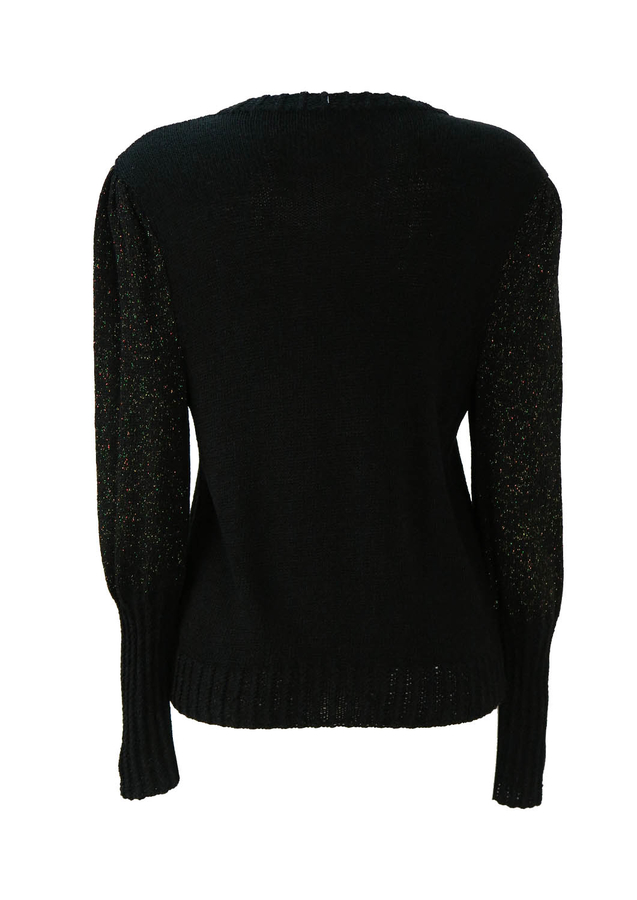 Black Jumper with Gold Glittery Sleeves & Butterfly - S | Reign Vintage