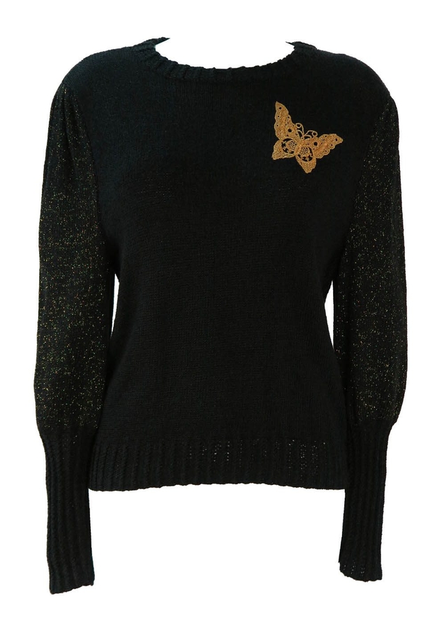 Black Jumper with Gold Glittery Sleeves & Butterfly S Reign Vintage